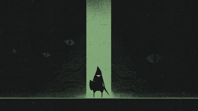 silhouette in a green corridor