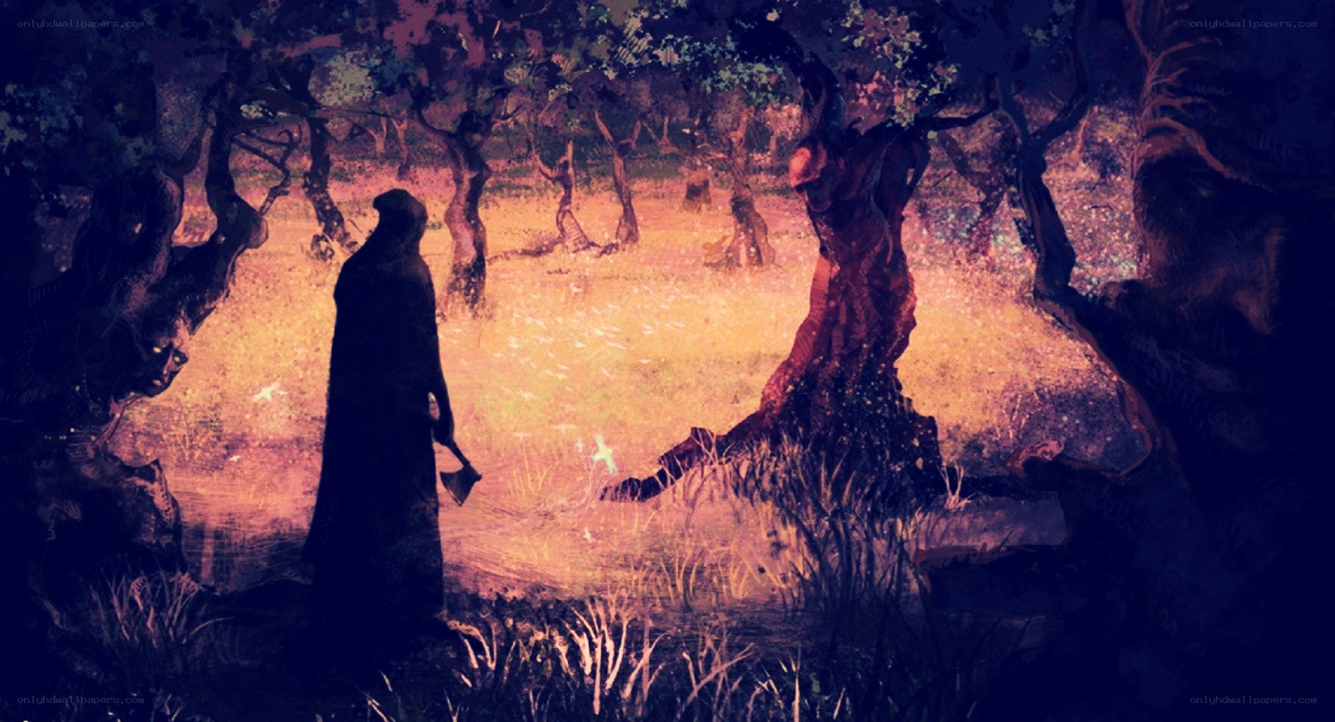 Silhouette in a mystical forest