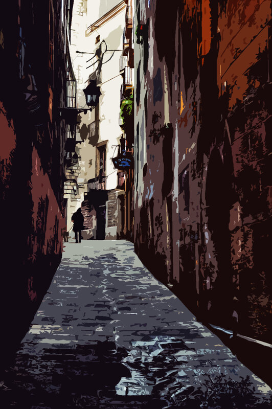 Silhouette in a narrow alley