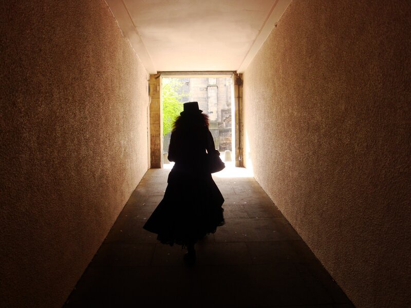 Silhouette in a narrow passage