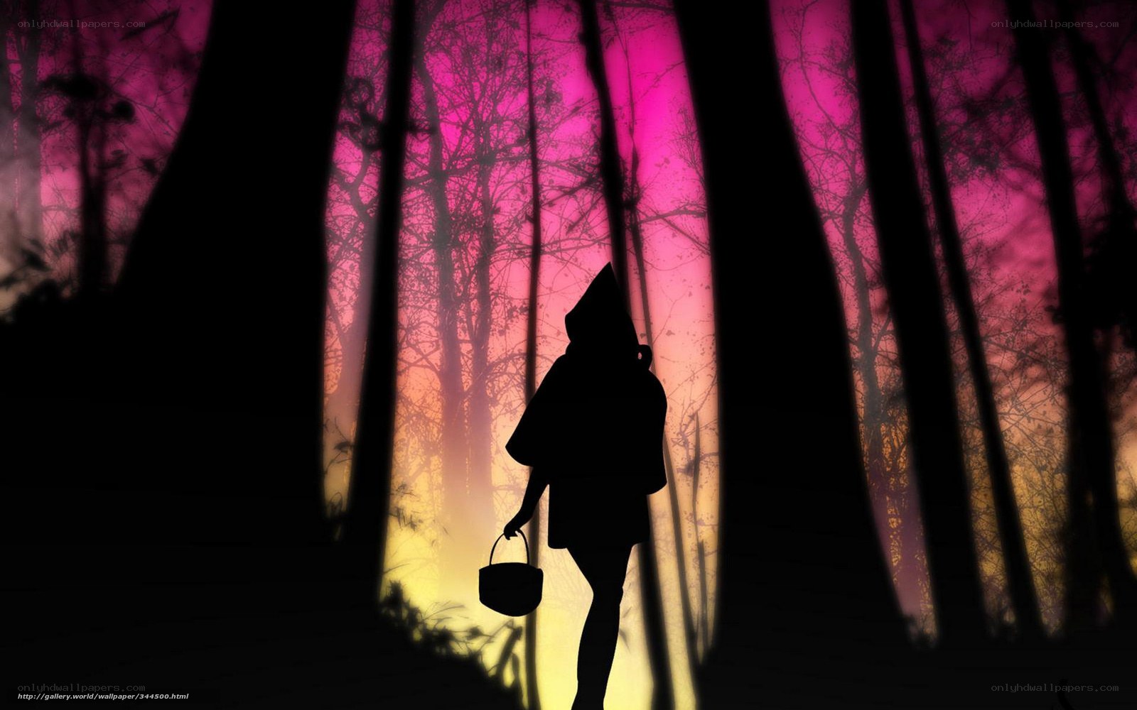 silhouette in a pink forest