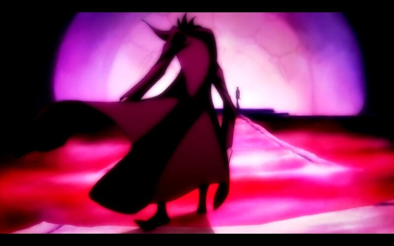 silhouette in a purple tunnel