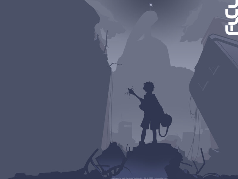 Silhouette in a ruined city