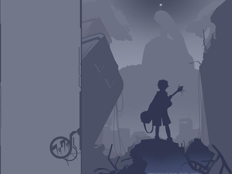 Silhouette in a ruined city