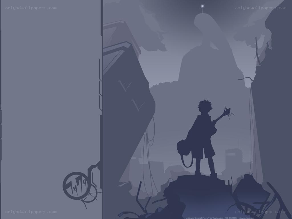 Silhouette in a ruined city