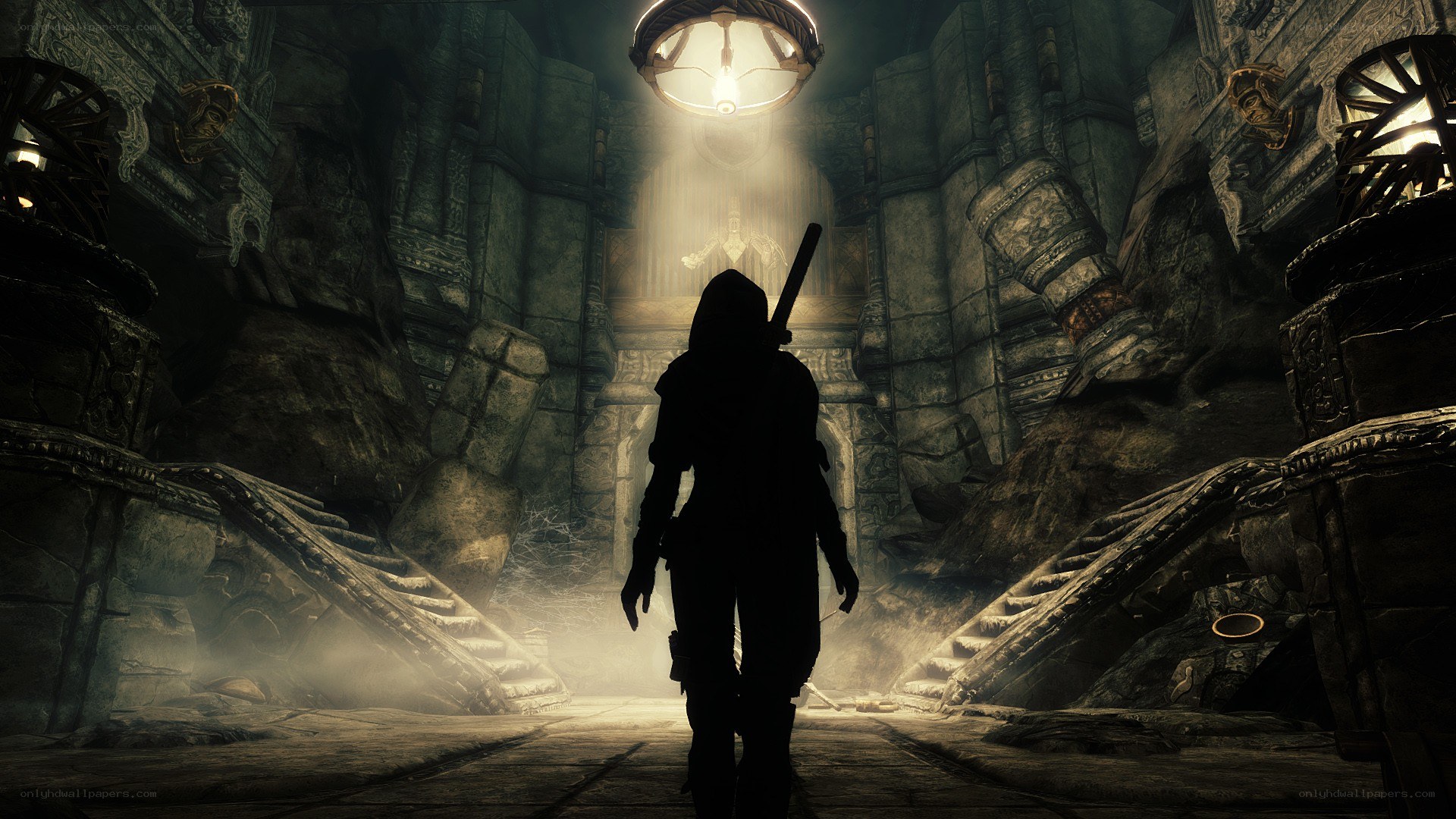 silhouette in ancient ruin