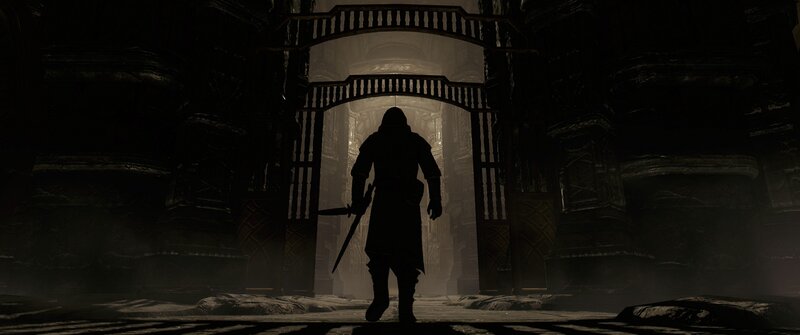 silhouette in ancient ruins