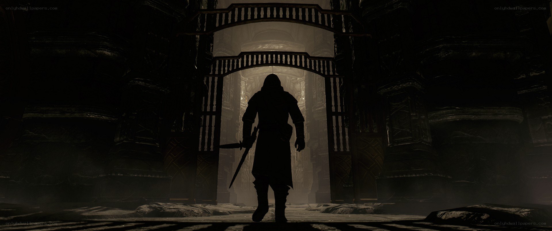 silhouette in ancient ruins