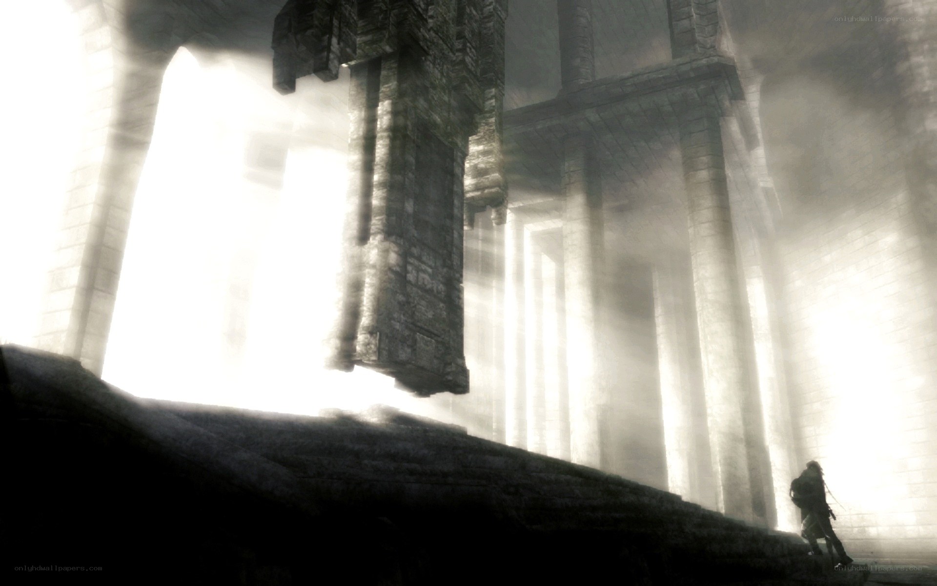 silhouette in ancient ruins