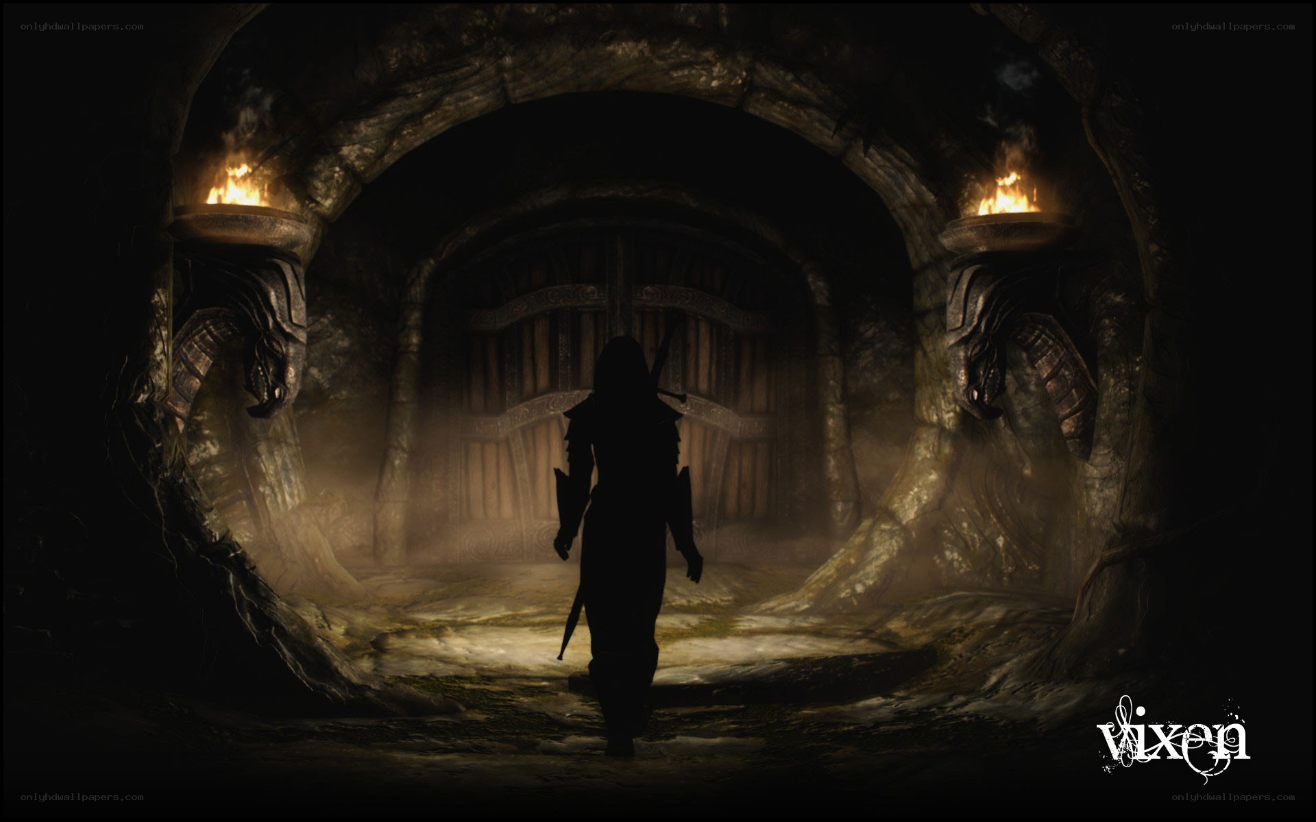silhouette in ancient tunnel