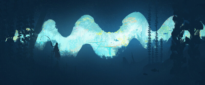 Silhouette in Cave — Blue