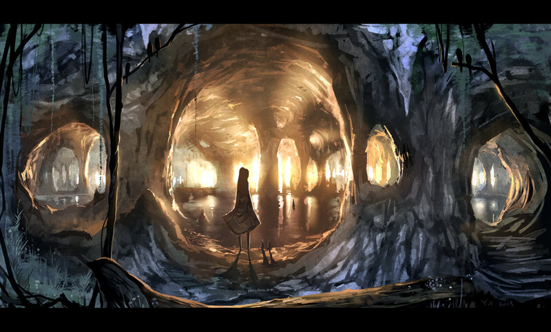 Silhouette in Cave Tunnel