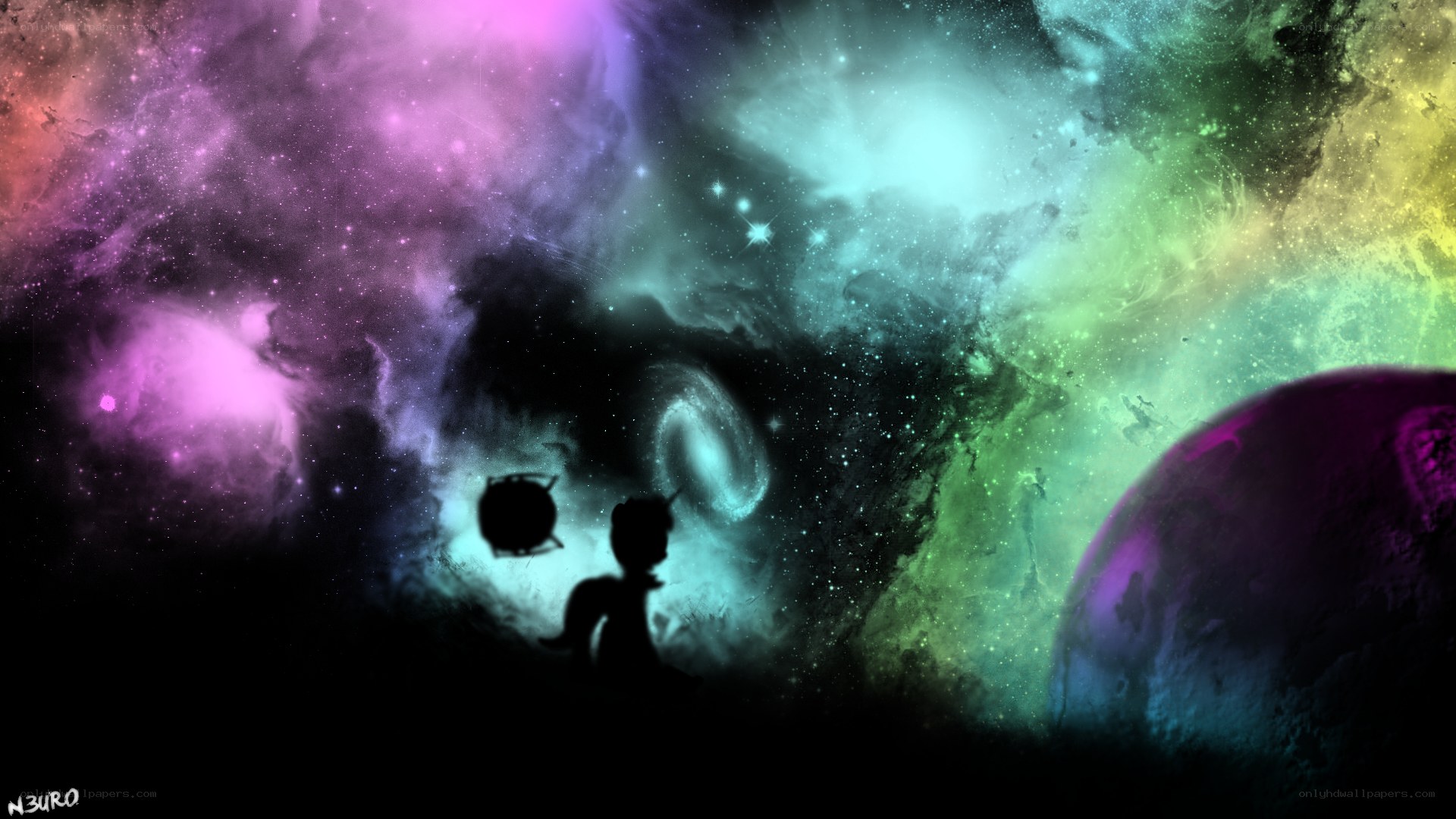 silhouette in colorful nebula