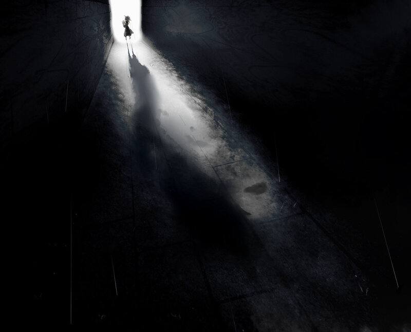 Silhouette in Dark Corridor — Black