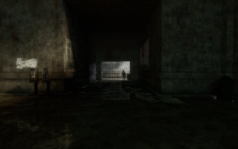Silhouette in Dark Corridor — Gray