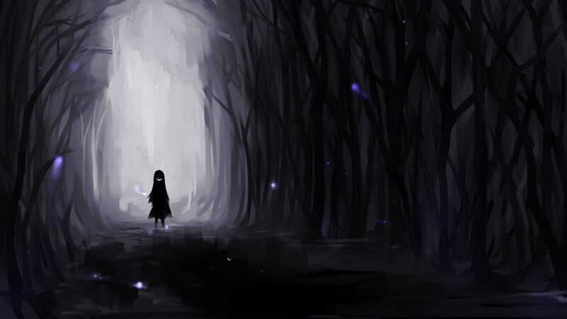 Silhouette in Dark Forest — Black, Mysterious