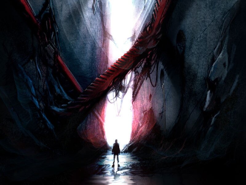 Silhouette in Dark Tunnel — Black, Dramatic, Digital Art