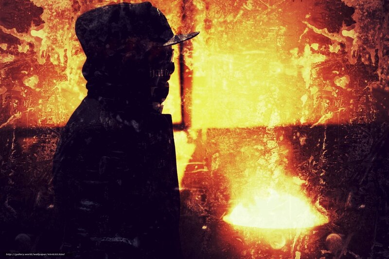 silhouette in fiery chaos