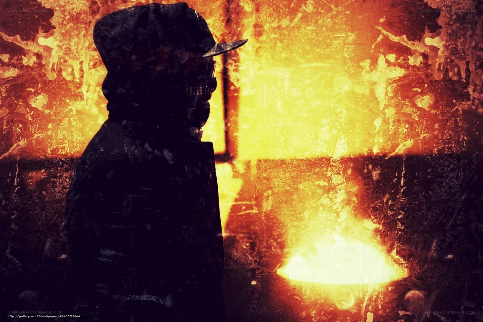 silhouette in fiery chaos