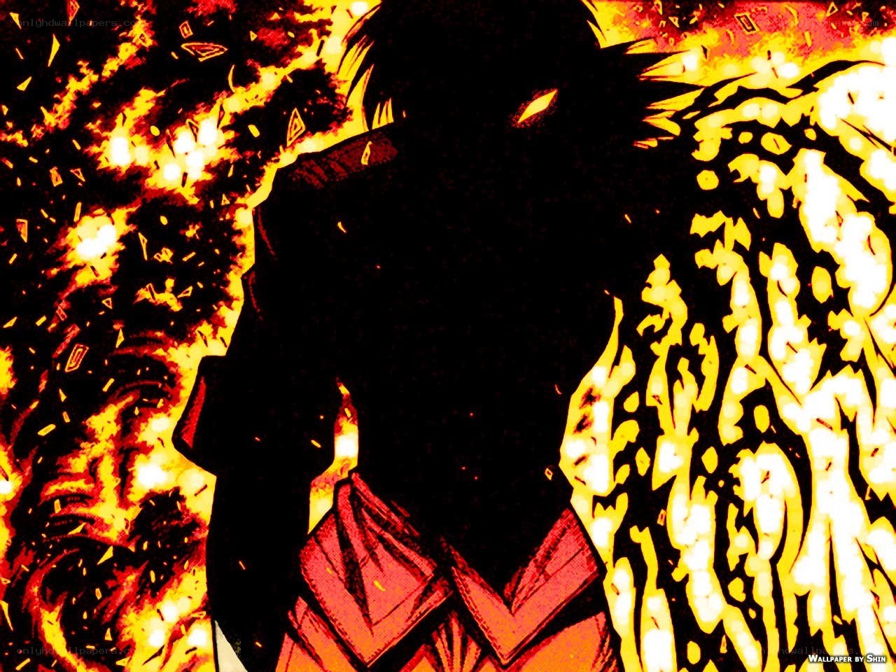 silhouette in fiery explosion