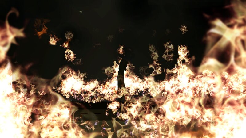 silhouette in fire