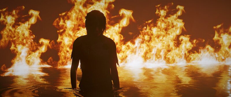 Silhouette in Fire — Orange, Dramatic, 3d Render