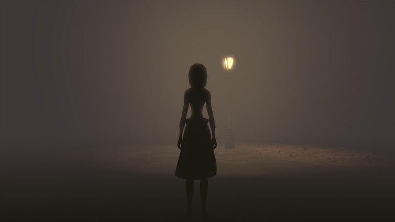 silhouette in foggy night