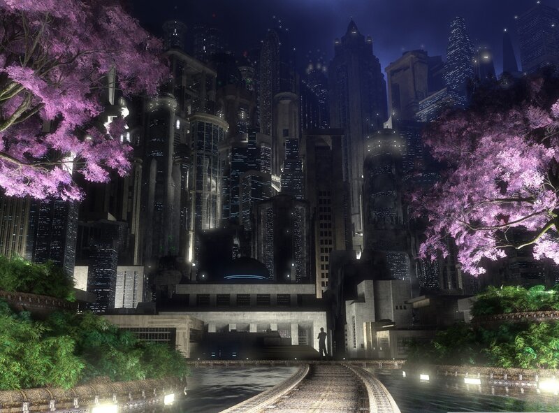 Silhouette in Futuristic City