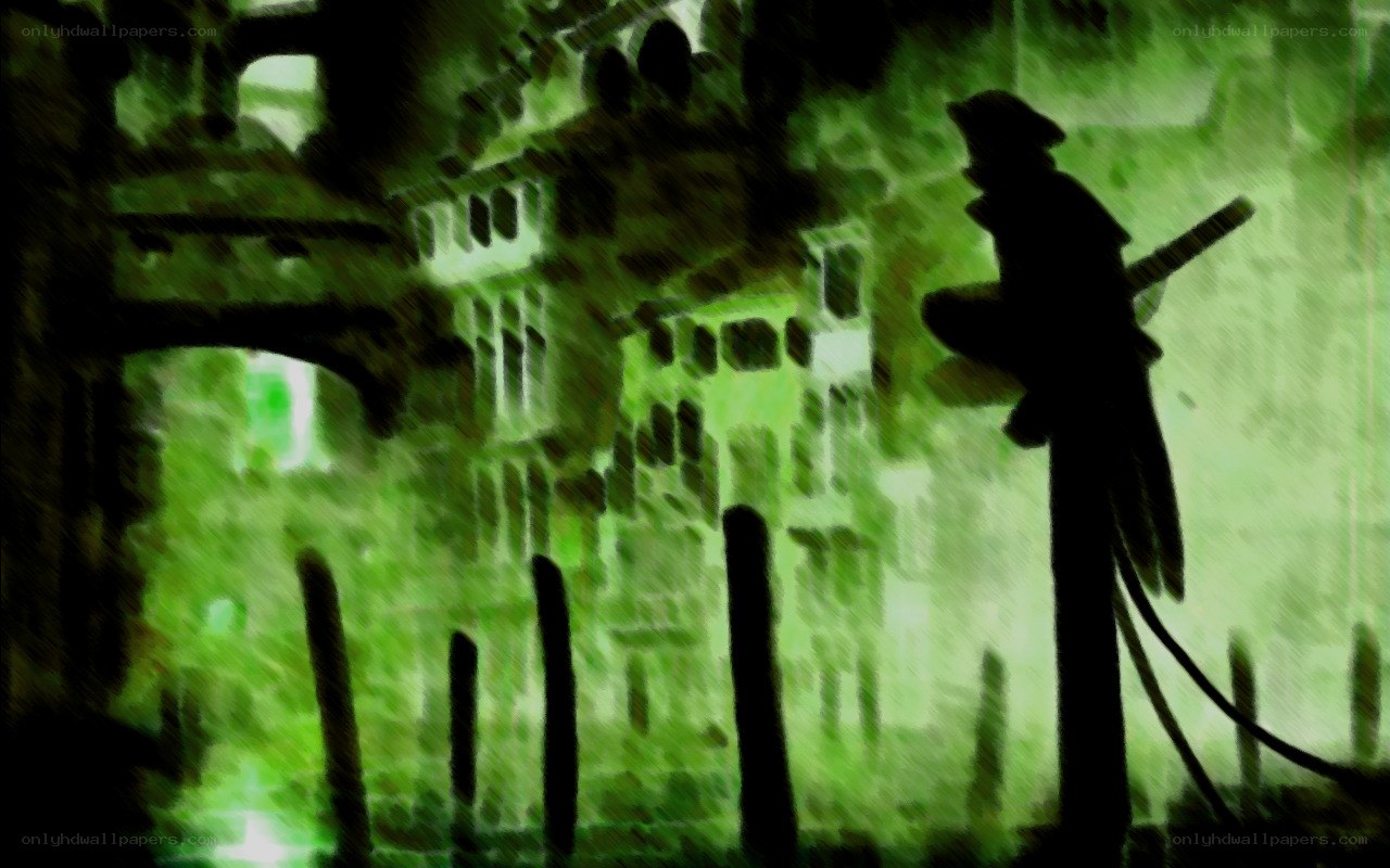 silhouette in green city