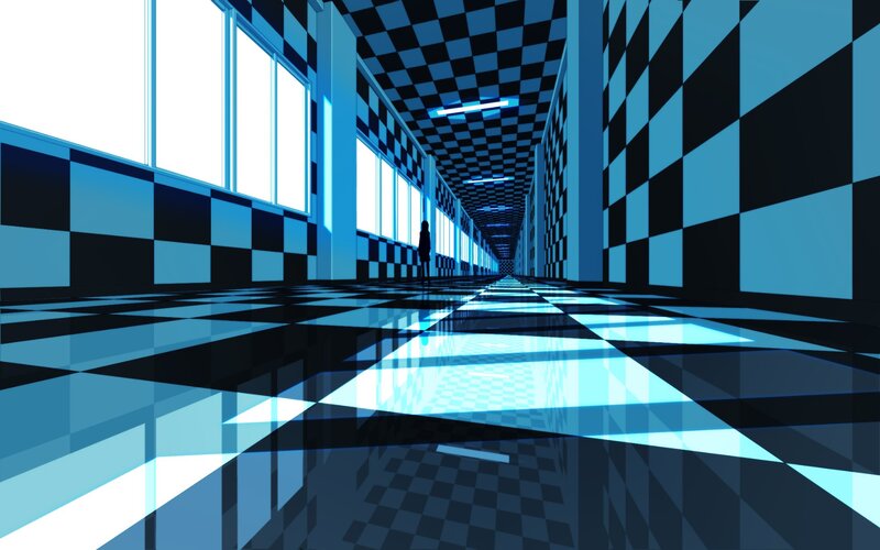 Silhouette in Hallway — Blue, Dramatic