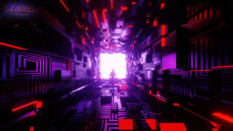 Silhouette in Neon Corridor