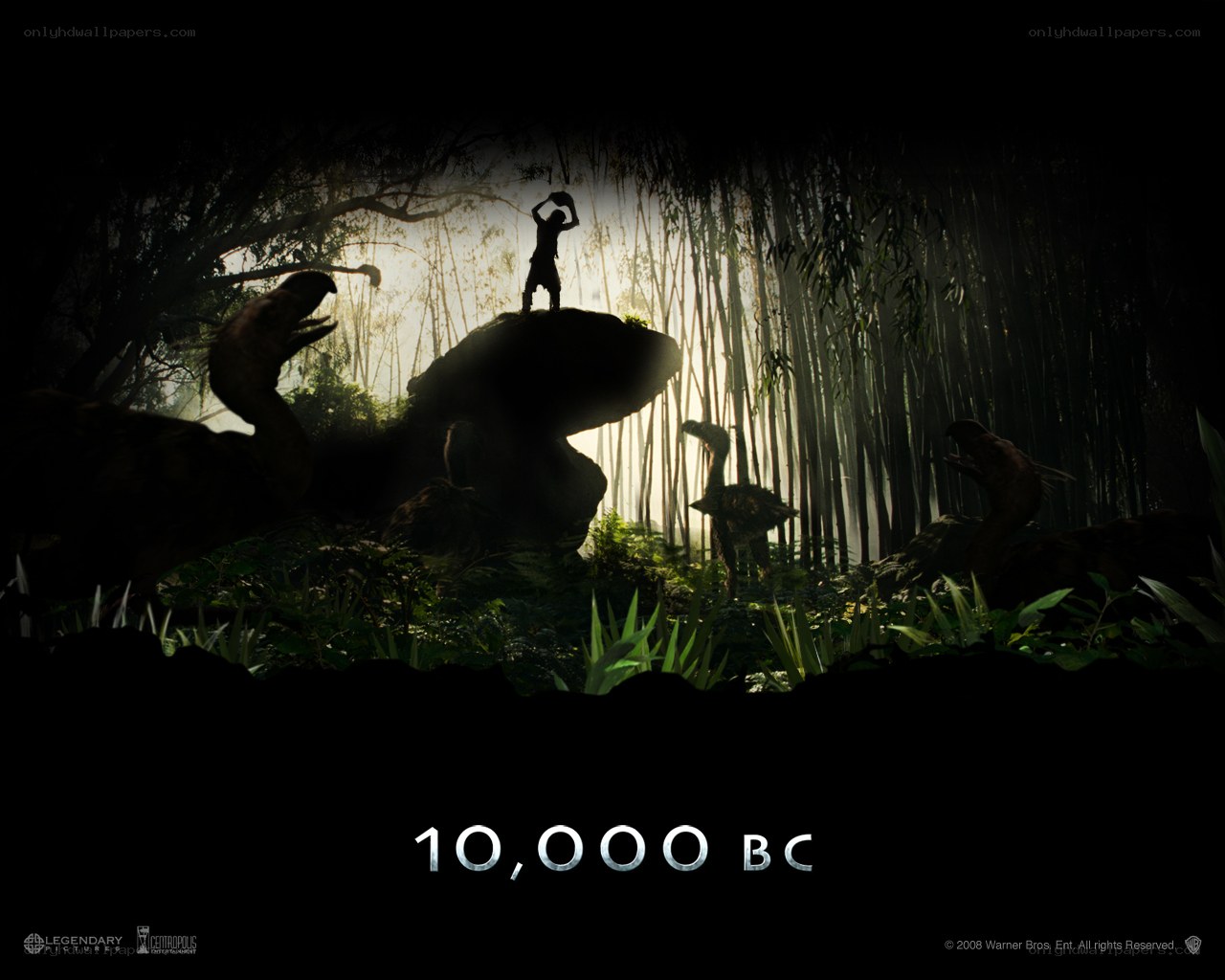 Silhouette in prehistoric forest