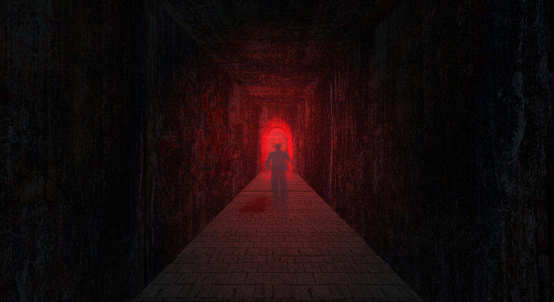 Silhouette in Red Tunnel