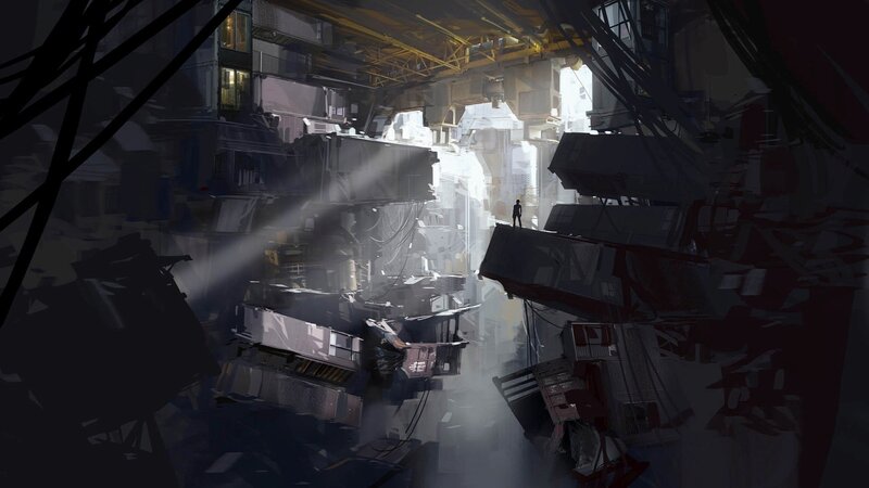 Silhouette in Ruined City — Gray