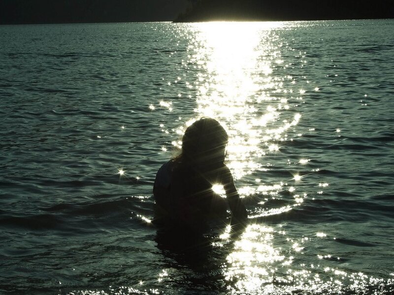 Silhouette in shimmering water