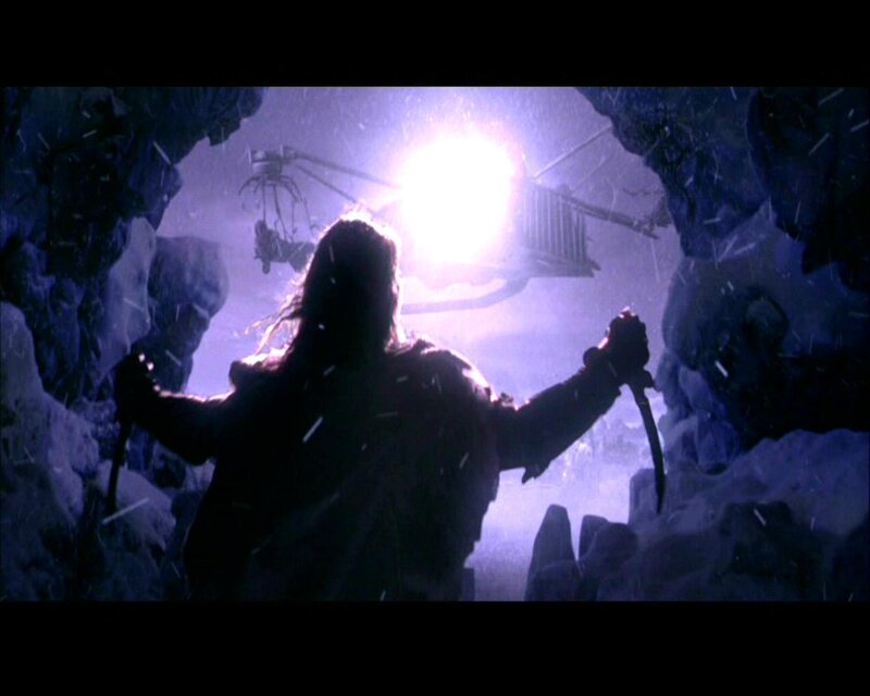 silhouette in snowy cave