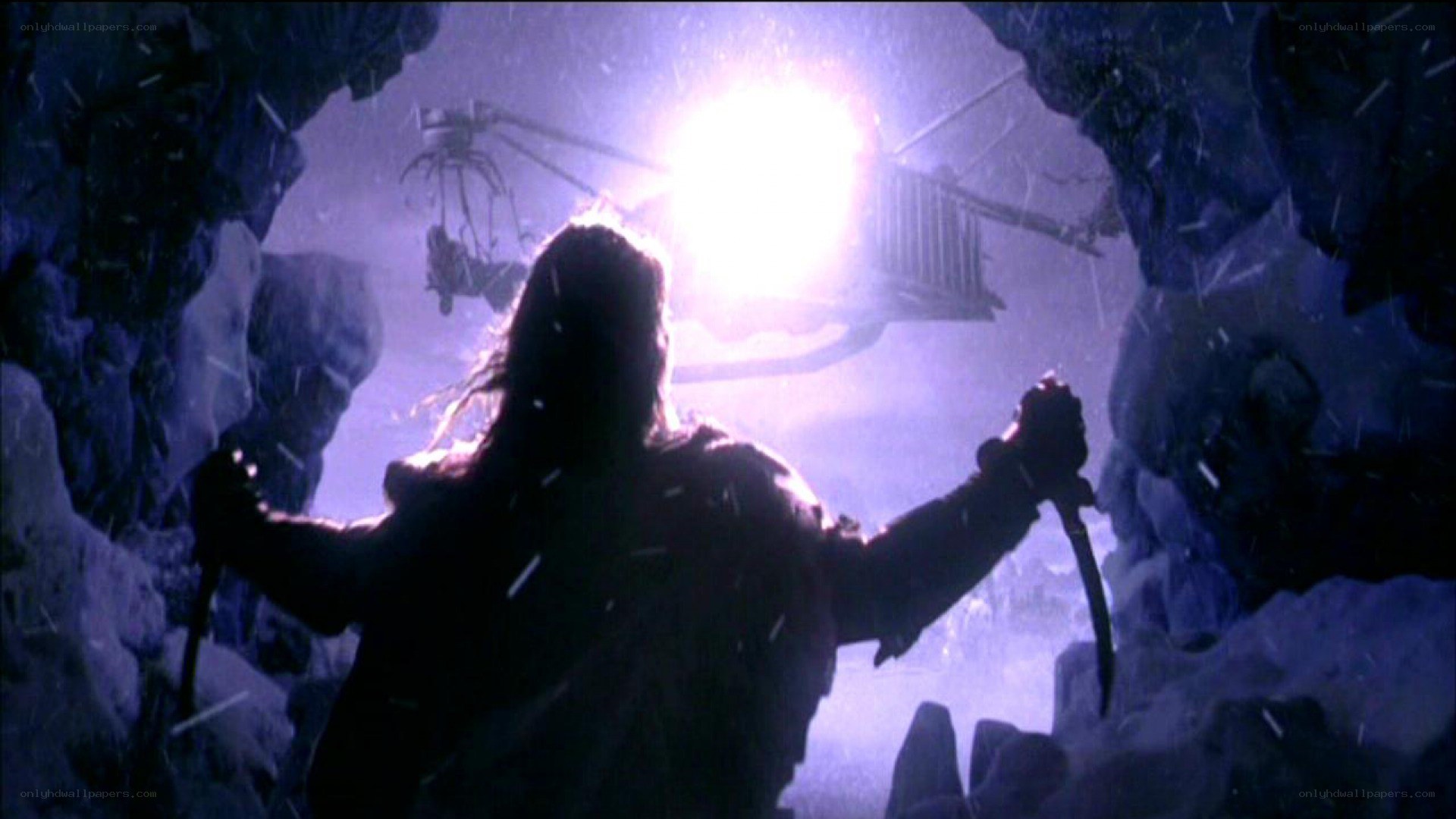 silhouette in snowy cave