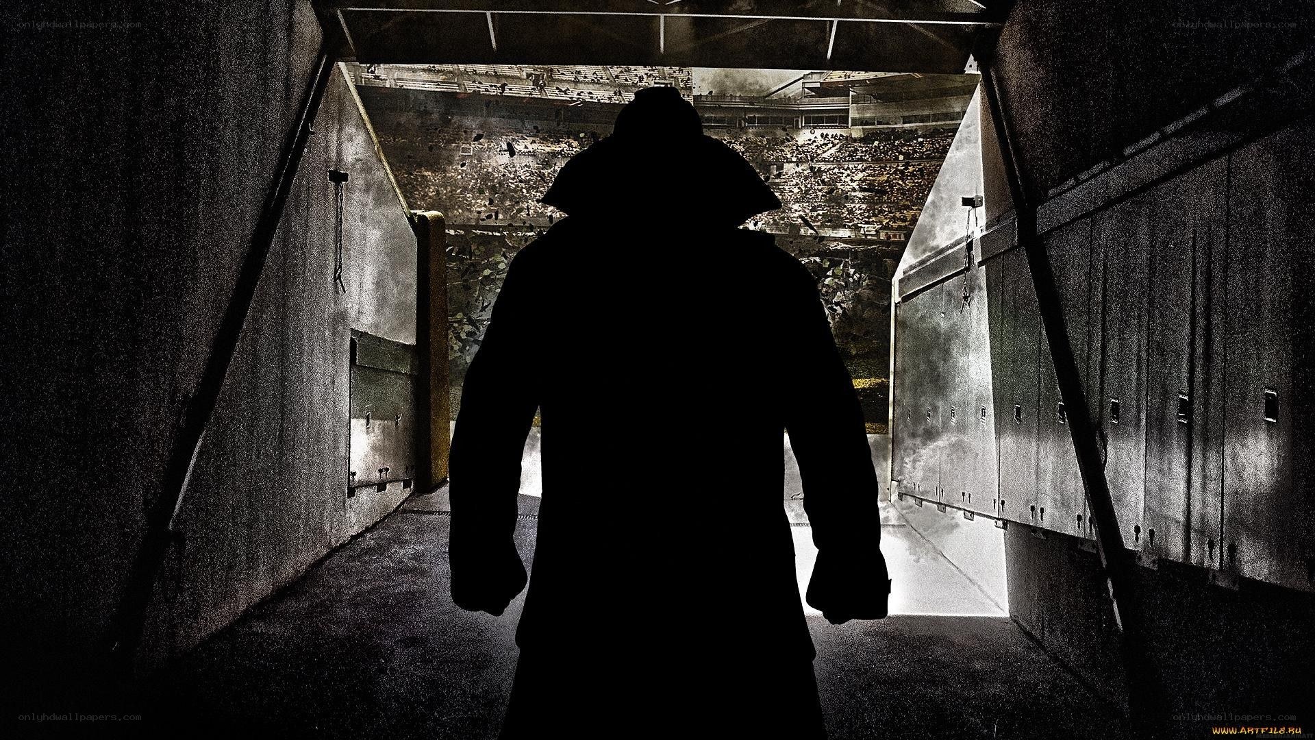 silhouette in stadium tunnel