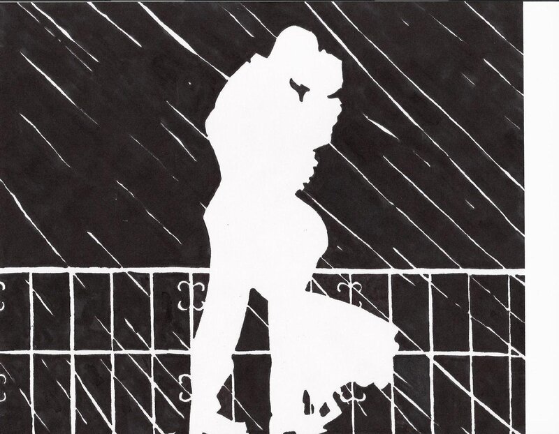 silhouette in the rain