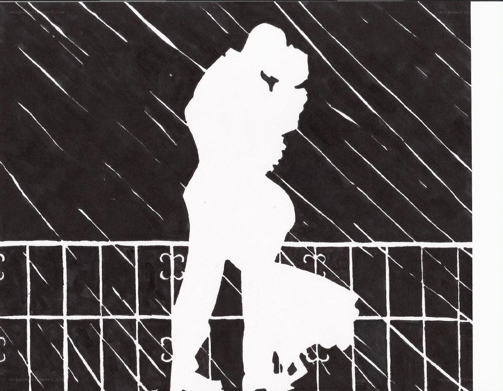 silhouette in the rain