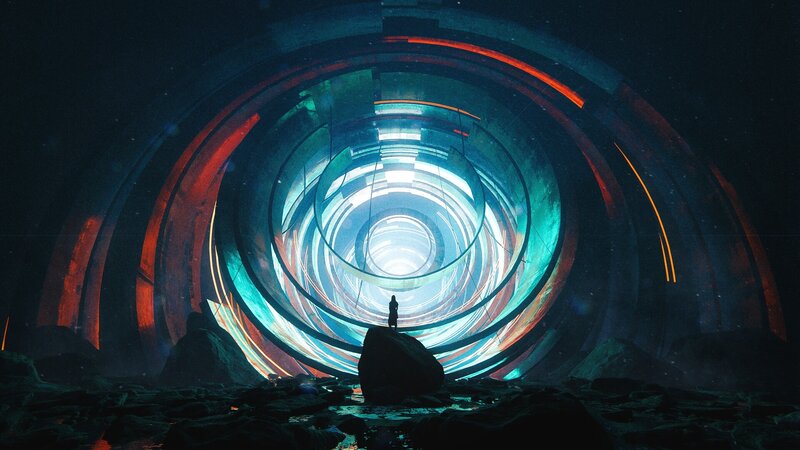 Silhouette in Tunnel — Blue, Dramatic