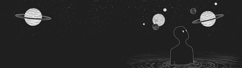 Silhouette in Water — Black, Serene, Night, Illustration