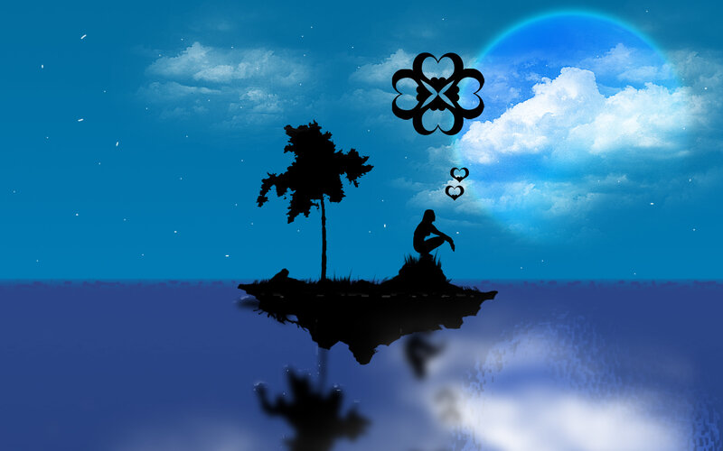 silhouette island at night