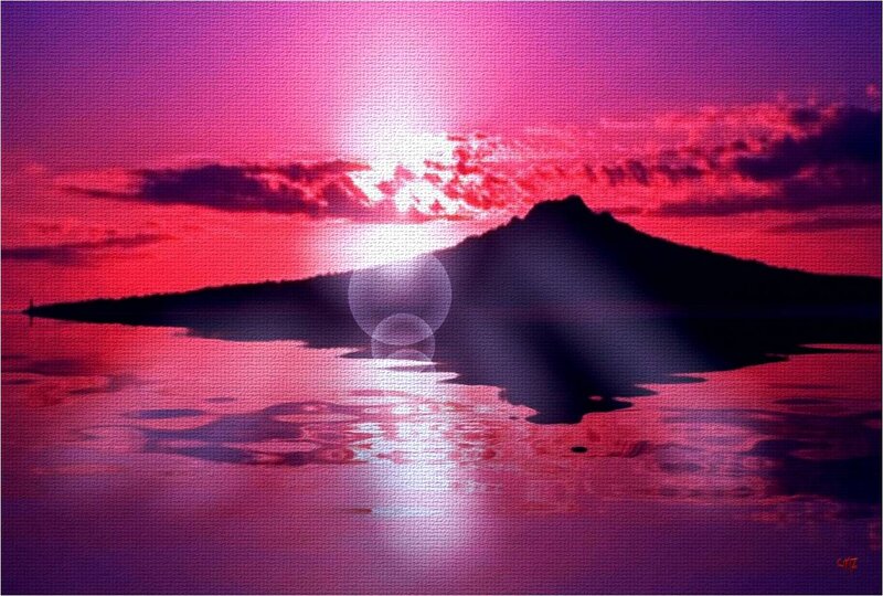 Silhouette Island at Sunset — Purple