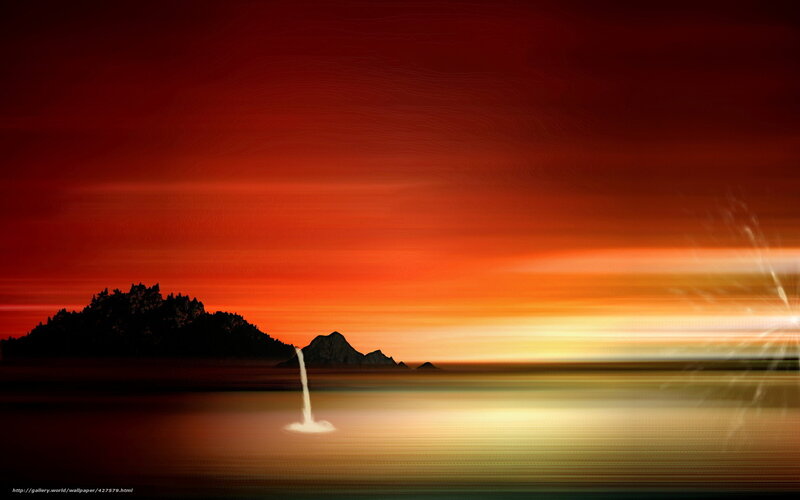 Silhouette Island at Sunset — Red