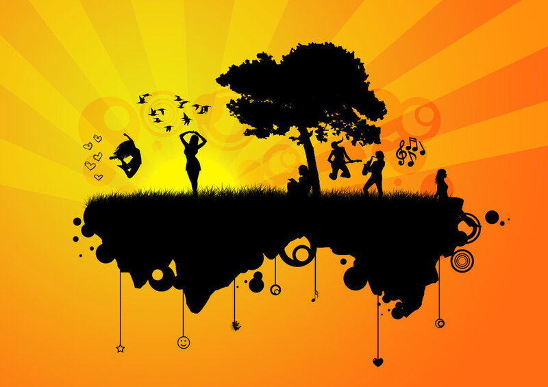 Silhouette Island with People