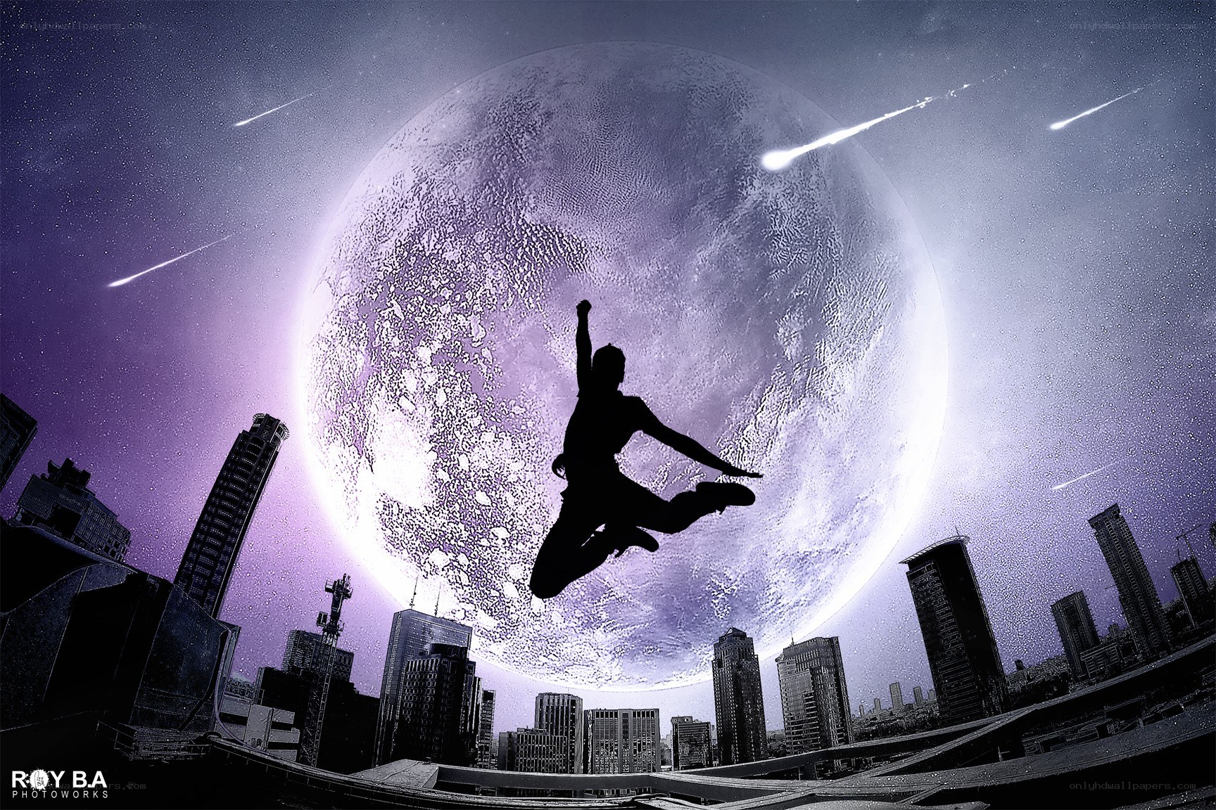 Silhouette jumper against planet