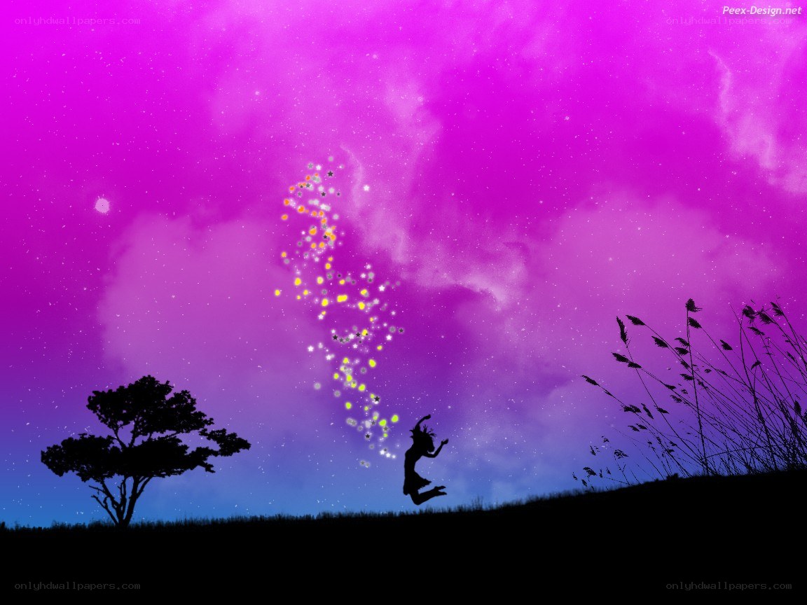 Silhouette jumping in purple sky