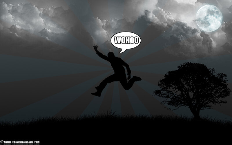 silhouette jumping under moon