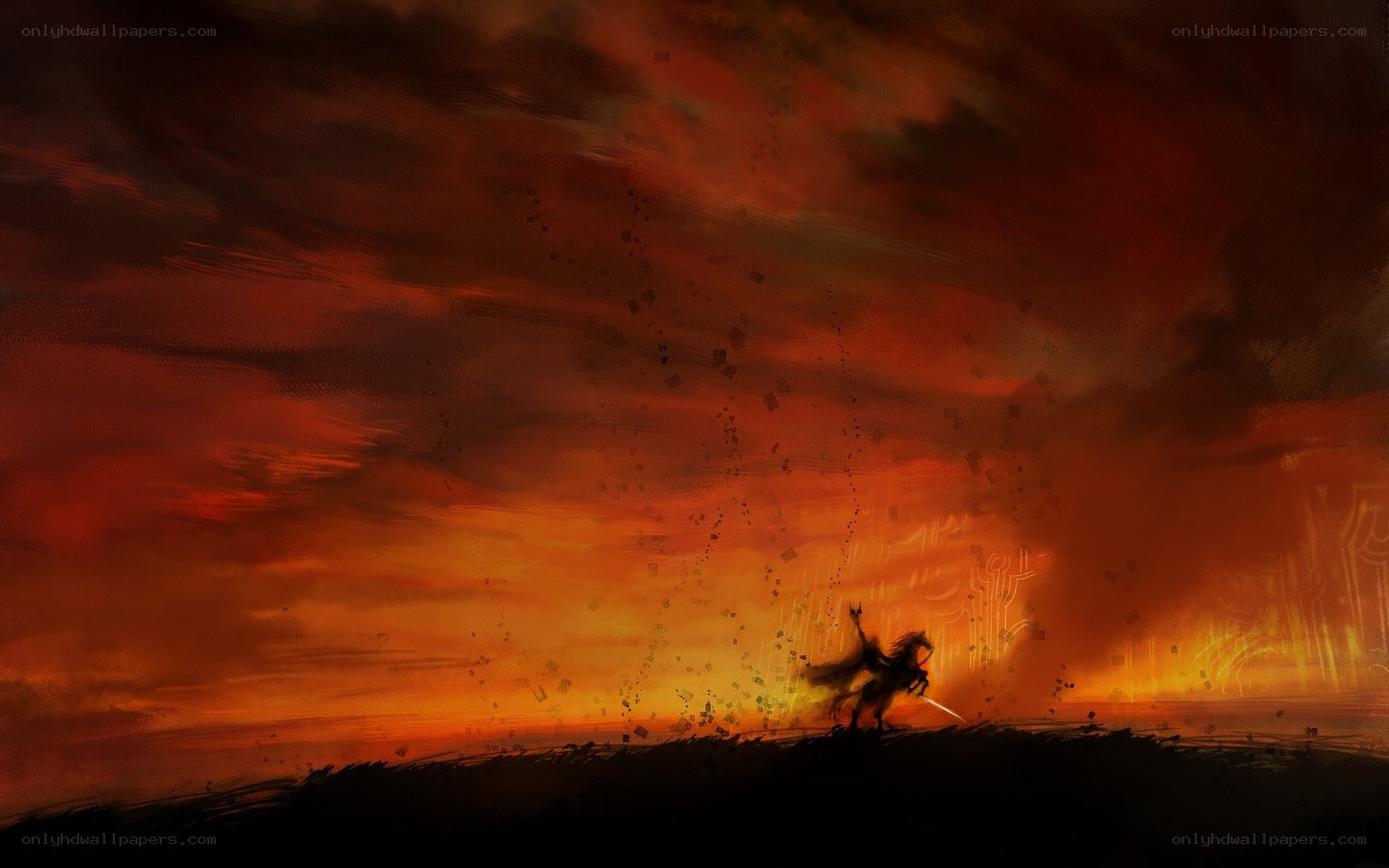 Silhouette knight at sunset